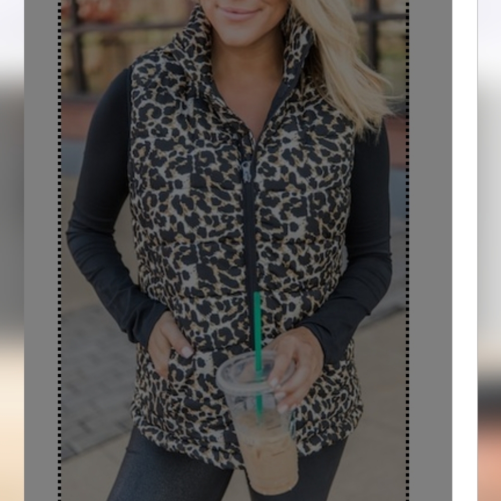 Pink Lily Leopard Print Women's Puffer Vest